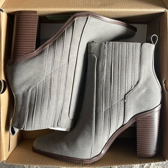 Juliet Holy Block Heel Ankle Boots Comfort Slip on Pointed Toe Mid Booties - Picture 7 of 7